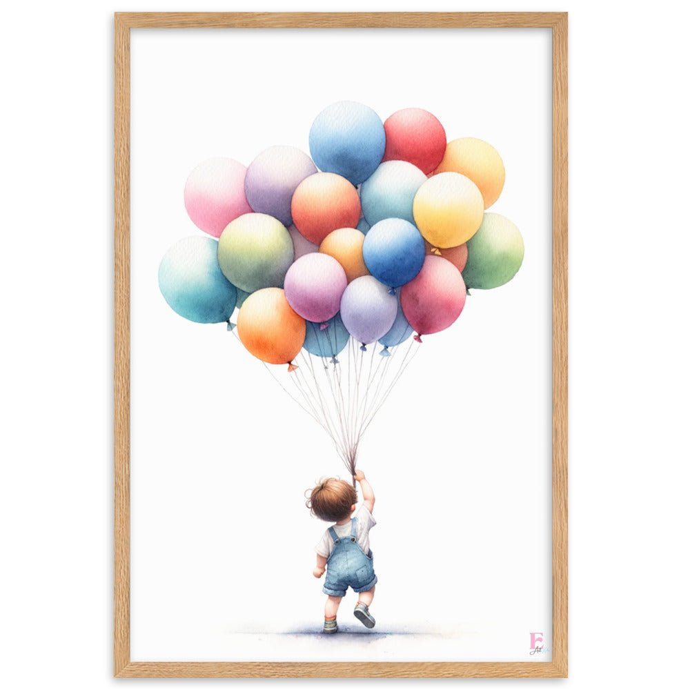 Cuadro enmarcado infantil Niño con globos