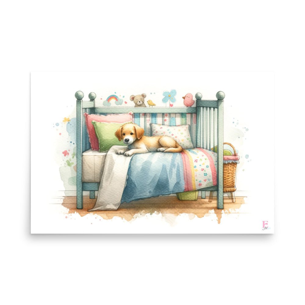 Lamina decorativa Perrito en cama