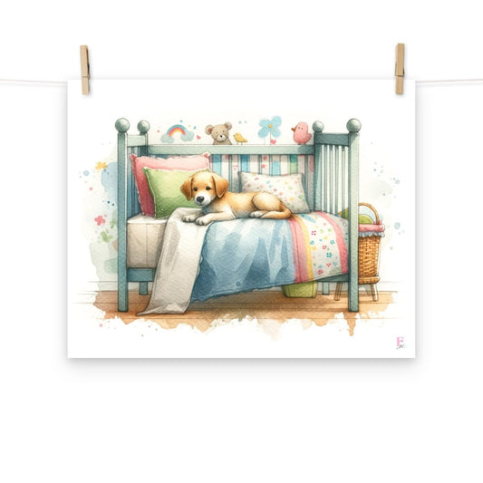 Lamina decorativa Perrito en cama