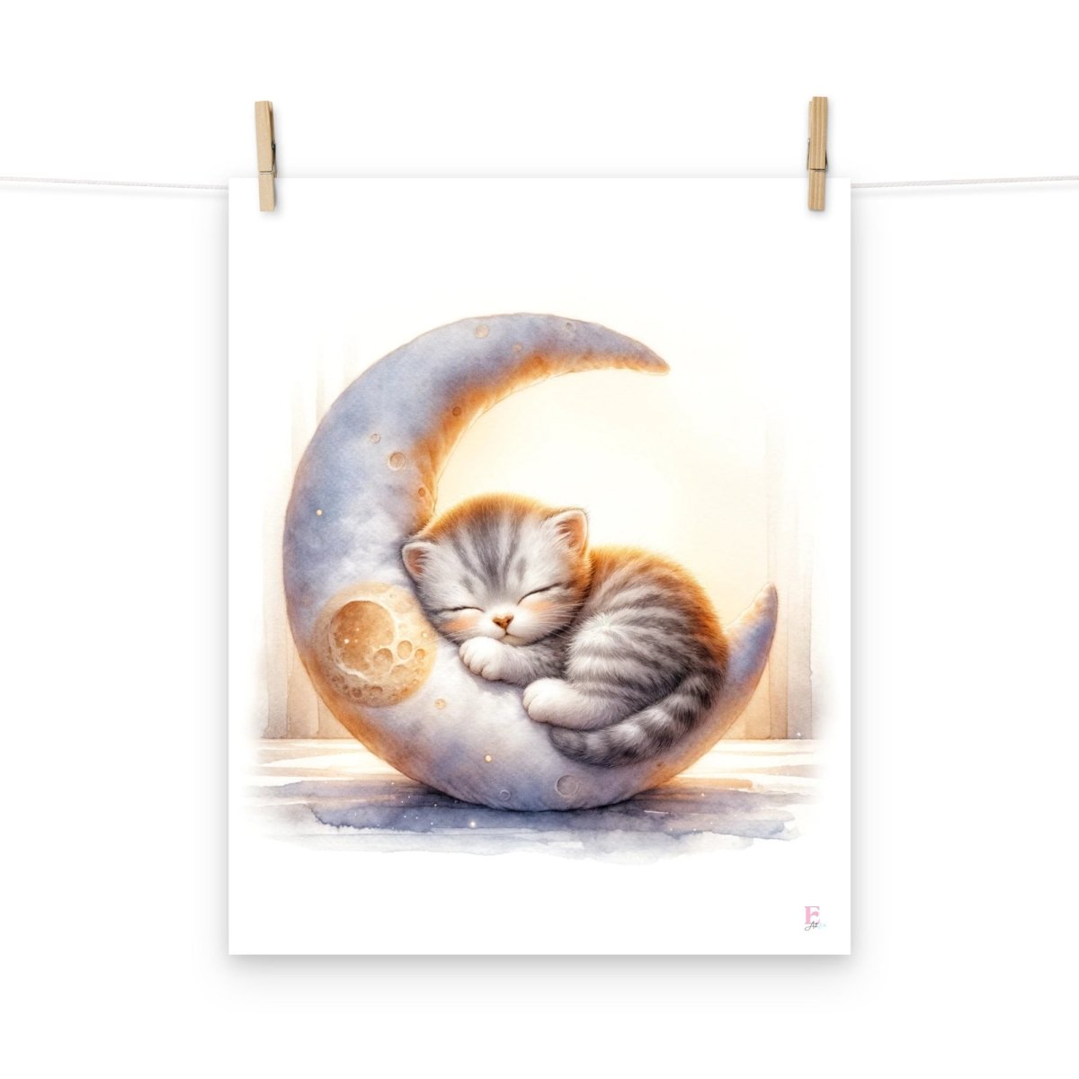 Kitten sleeping on the moon print