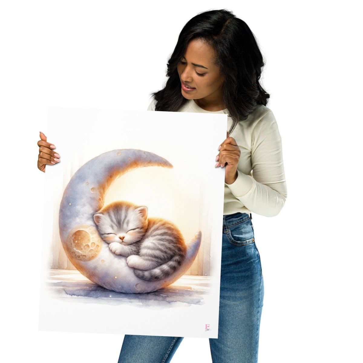 Kitten sleeping on the moon print