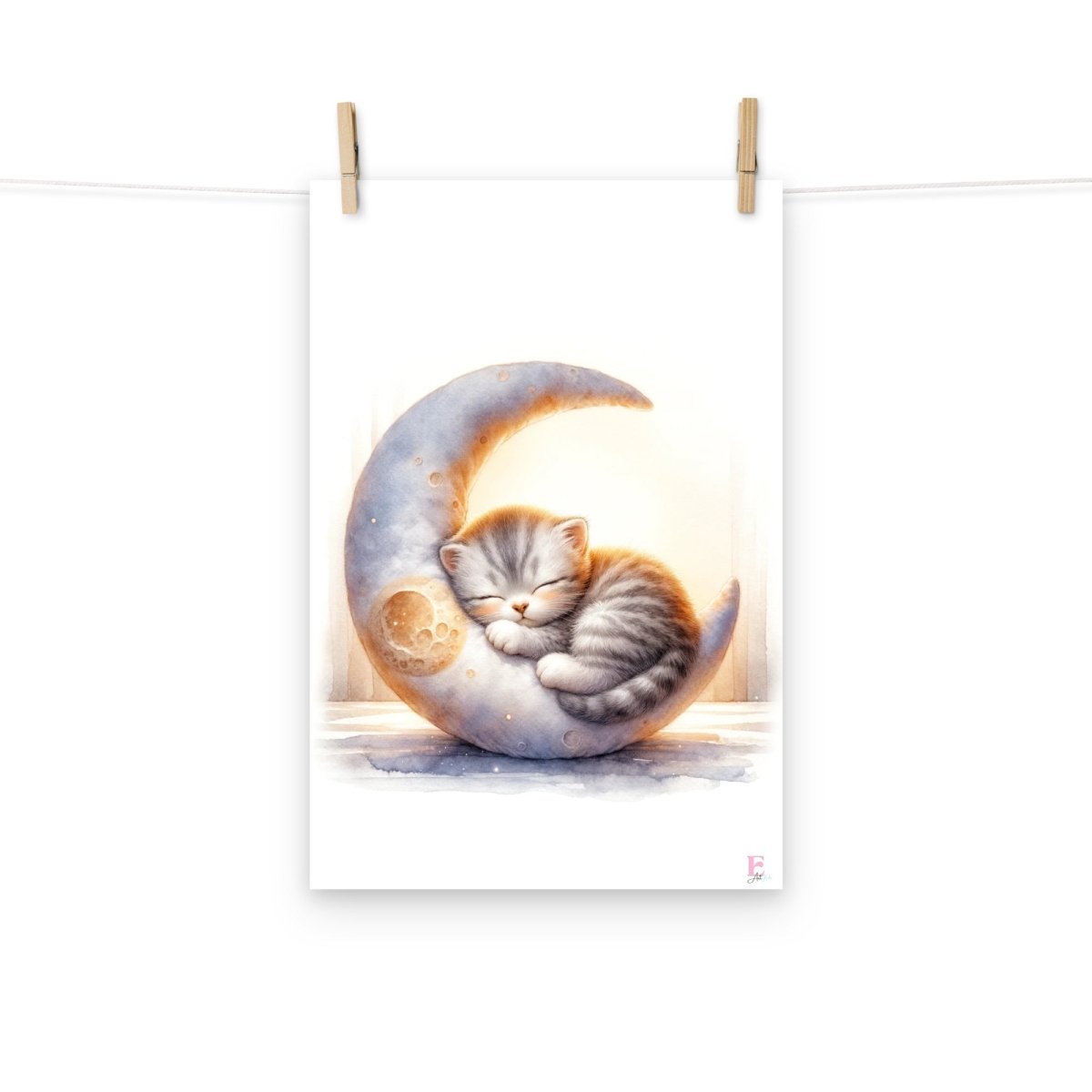 Kitten sleeping on the moon print