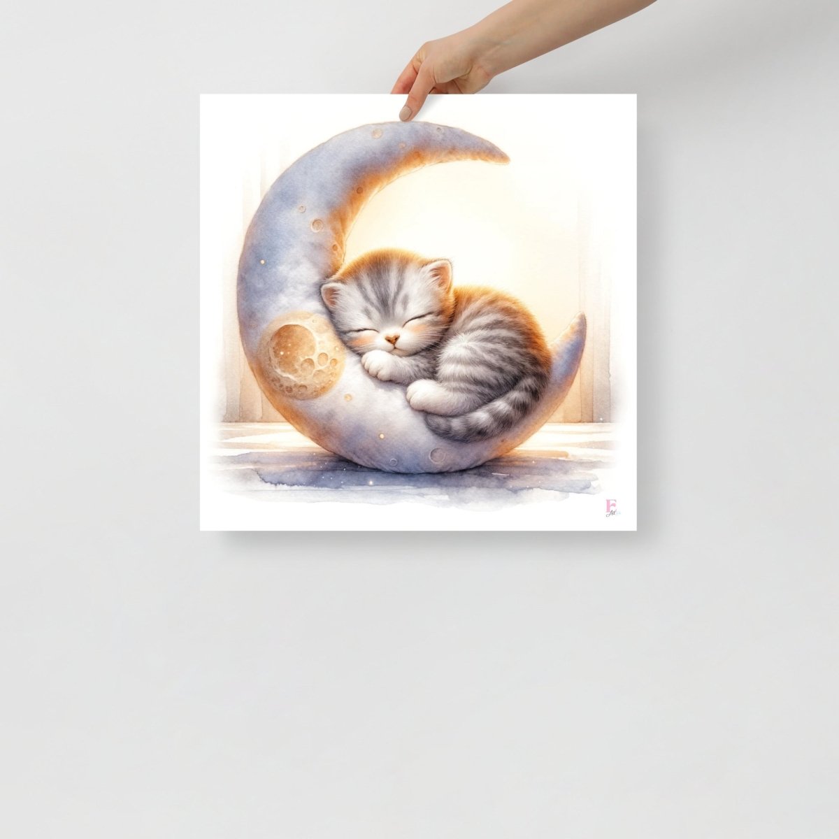 Kitten sleeping on the moon print