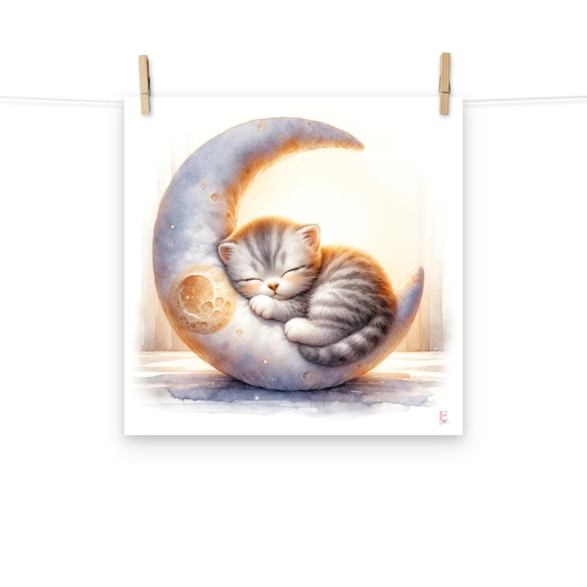 Kitten sleeping on the moon print