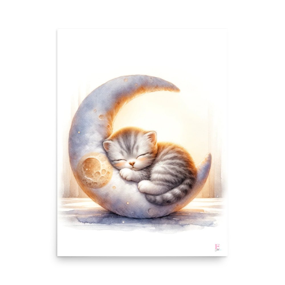 Kitten sleeping on the moon print