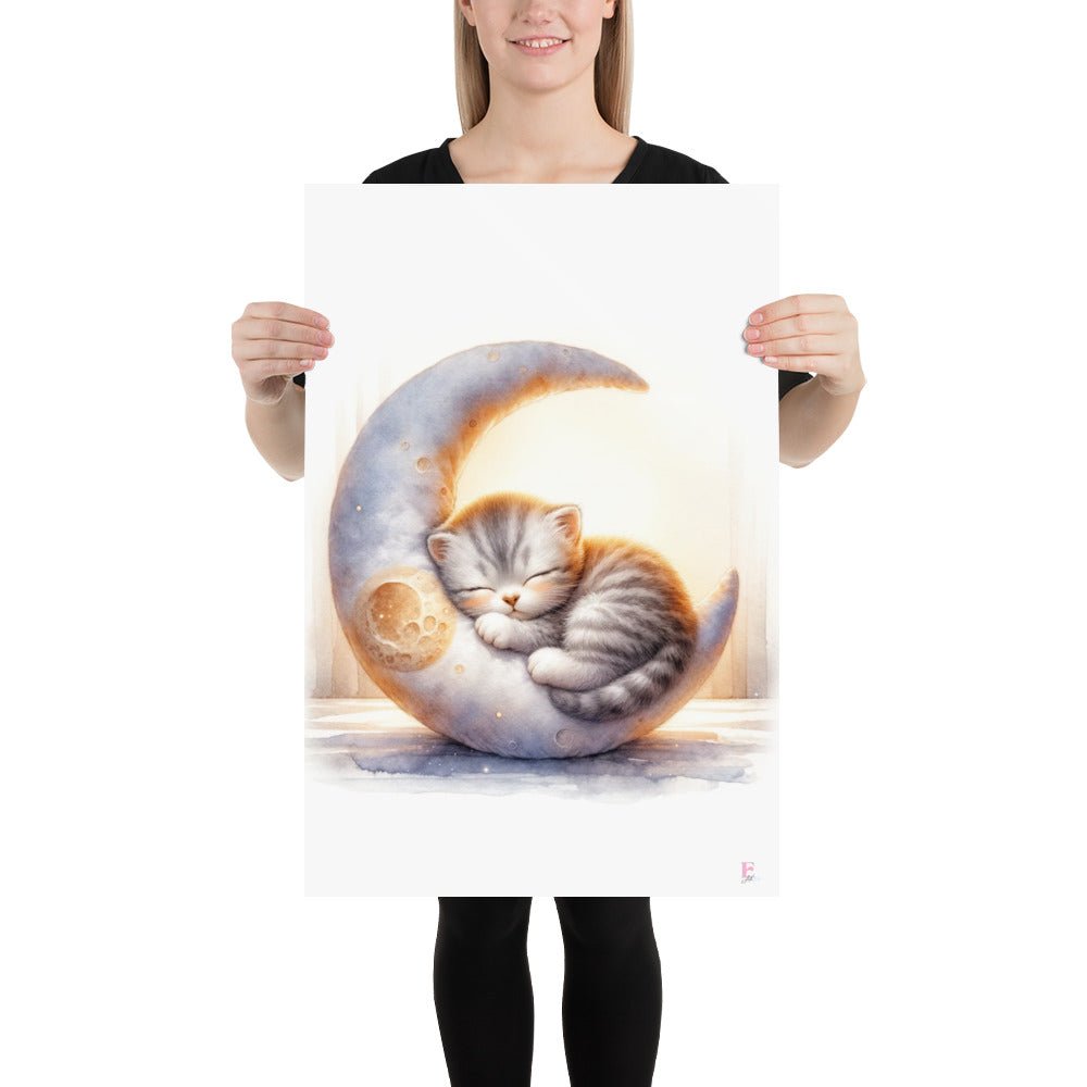 Kitten sleeping on the moon print