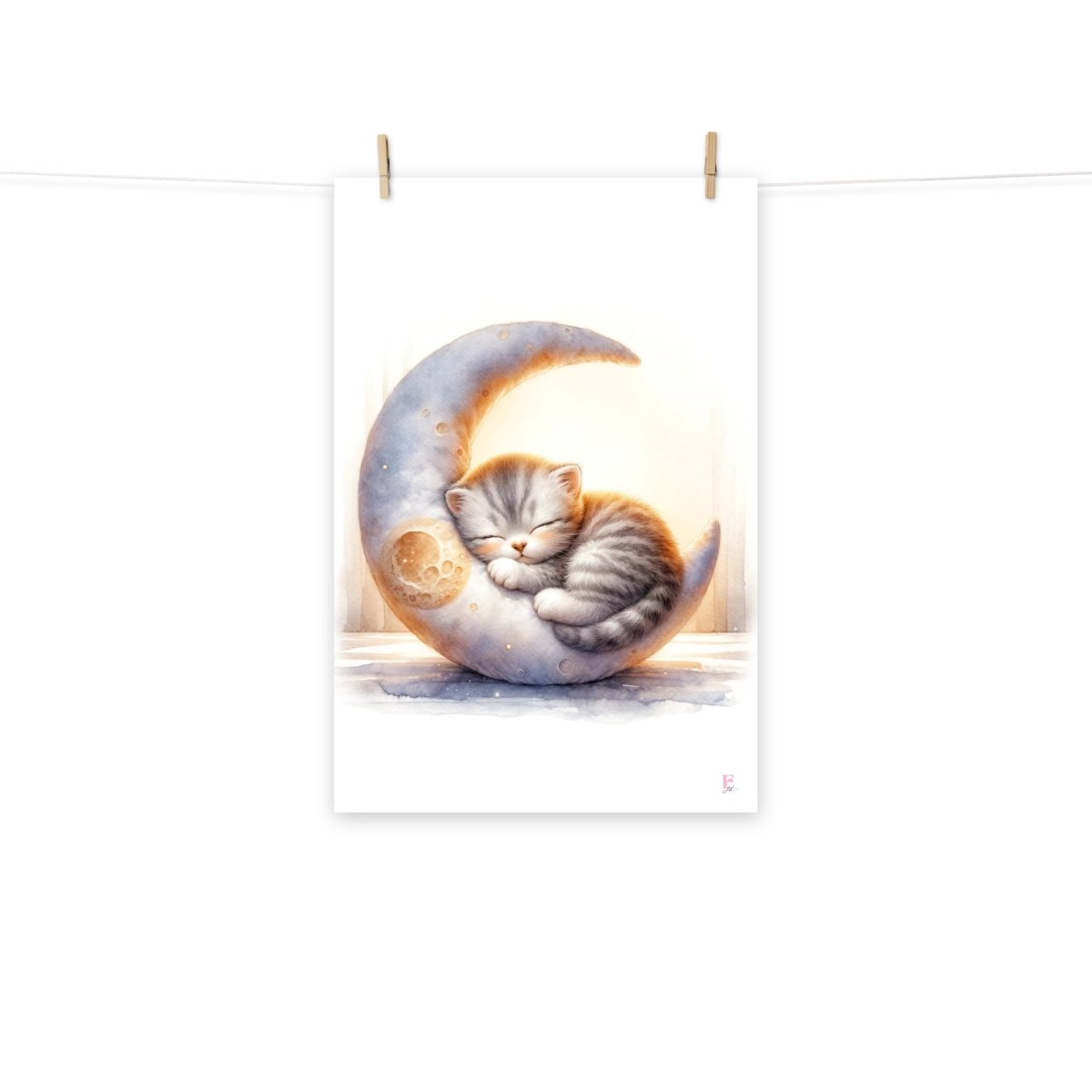 Kitten sleeping on the moon print