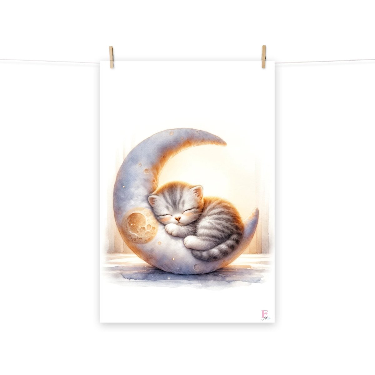 Kitten sleeping on the moon print