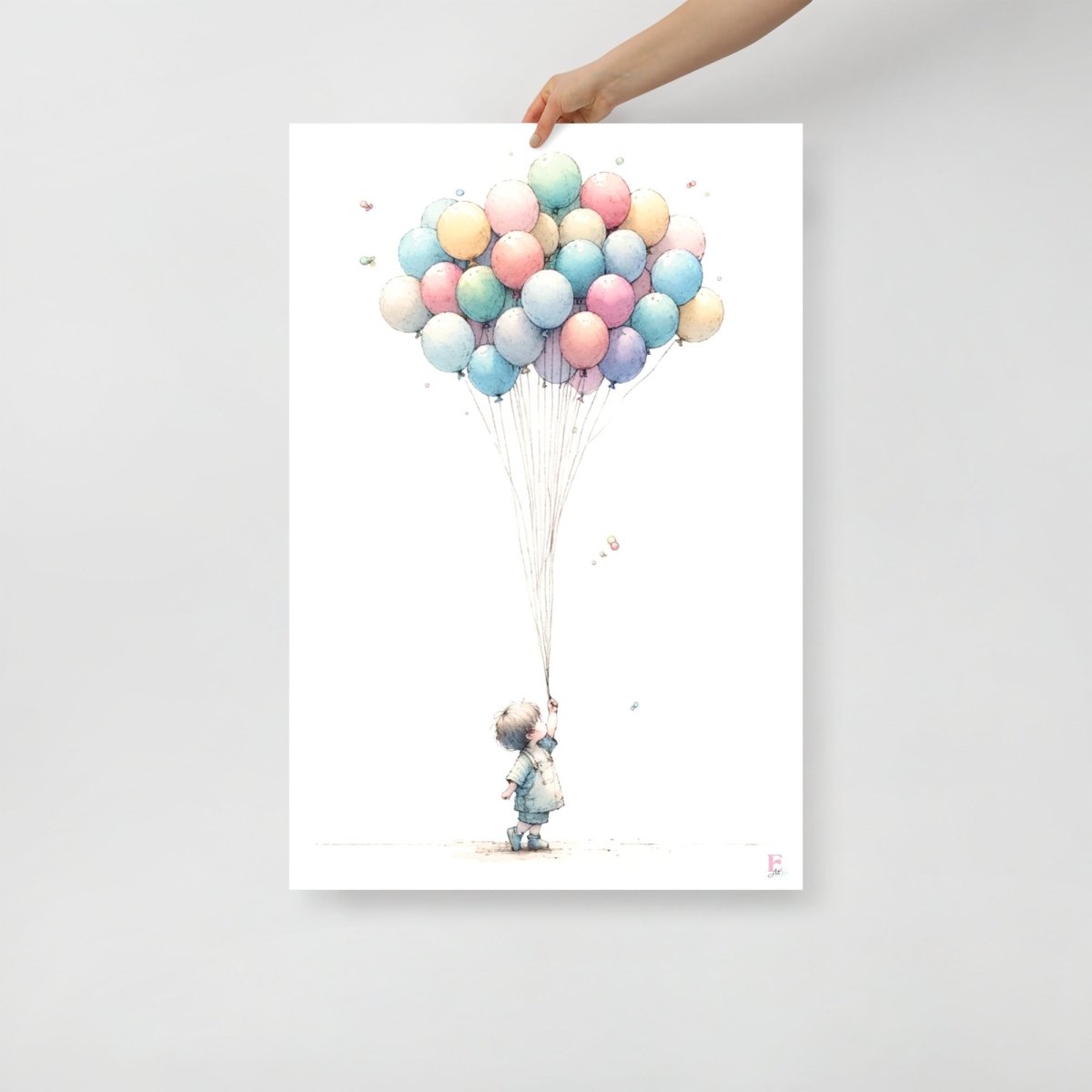 cuadro de niño con globos